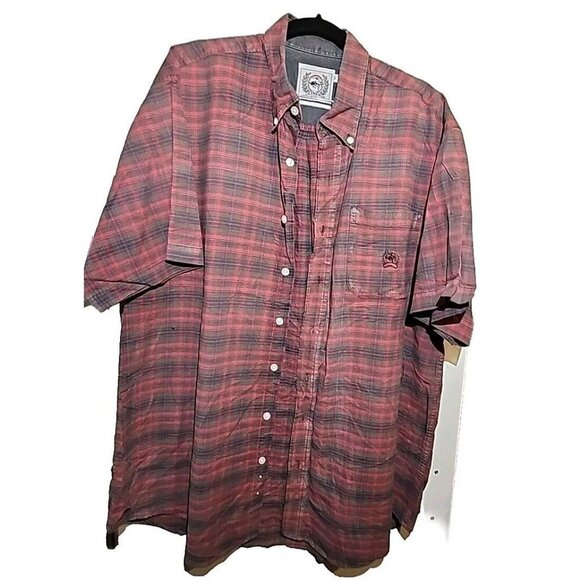 Cinch Shirt Mens Large Western Cowboy Button Up Down Short Sleeve Plade - Picture 1 of 9